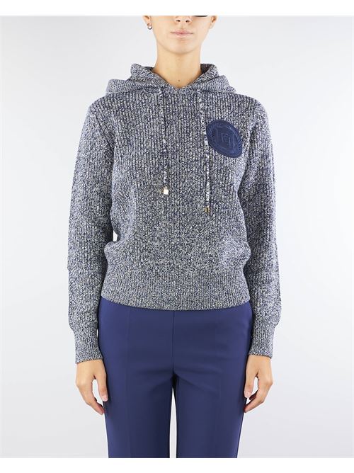 Mouliné viscose pullover with hood and logo patch Elisabetta Franchi ELISABETTA FRANCHI | Sweater | MK83S46E2CN3